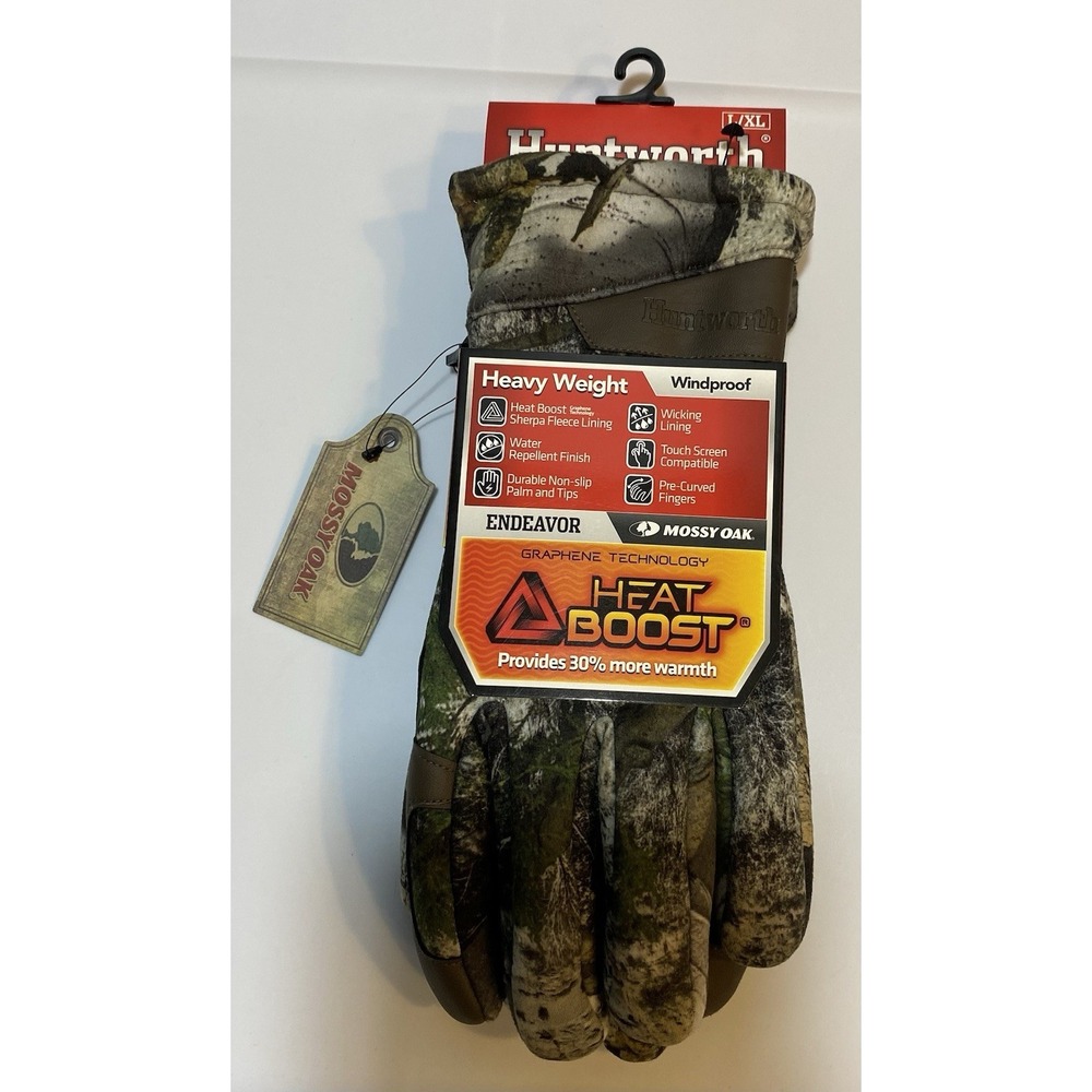 Heat Boost Huntworth Scout Hunting Gloves L/XL Mossy Oak Fold Over Pop Top Camo